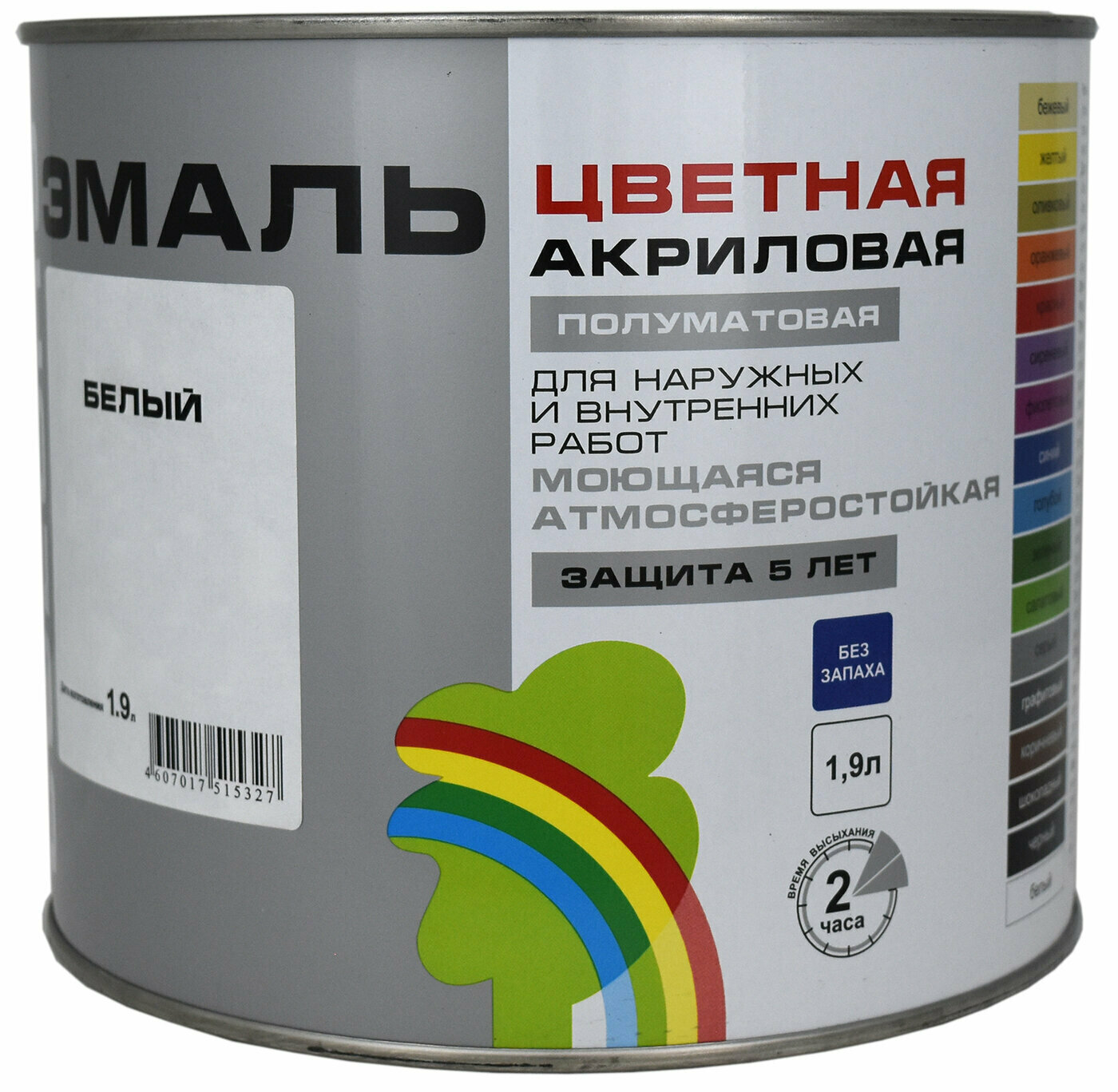 Эмаль цветная полуматовая COLORS белый 1,9 л