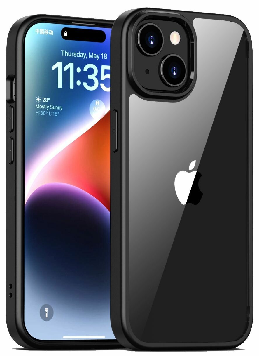 Прозрачный чехол для Apple IPhone 15 Plus / Айфон 15 + с силиконовым кантом Crystal Case (Чёрный)