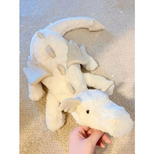 Мягкая игрушка Дракончик белый с блестящими крыльями 100 см