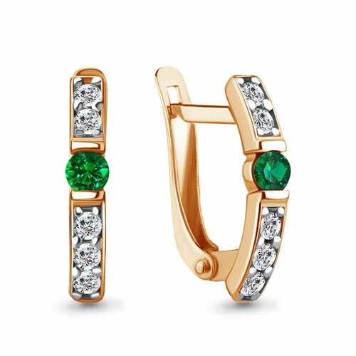 Серьги серебро, 925 проба, изумруд синтетический, фианит, золотой, зеленый