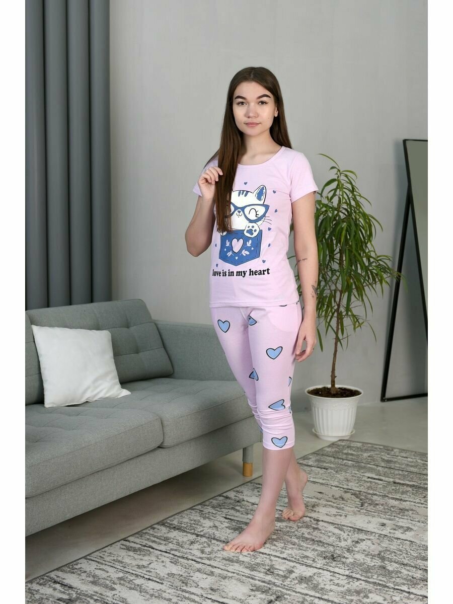 Пижама ЛАРИТА Базовая коллекция, размер 48, розовый, синий — фото 1