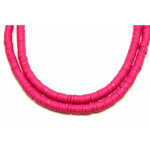 Бусины каучуковые плоские круглые 4х1мм, отверстие 1,8мм, цвет ярко-розовый, 524-026, 1 нить (около 43 см, около 350шт)