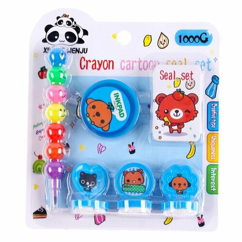 Набор для рисования печать 3 шт штемпельная подушка карандаш 7 цветов цвет голубой 396₽