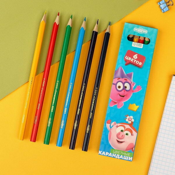 Цветные карандаши, 6 цветов, трехгранные