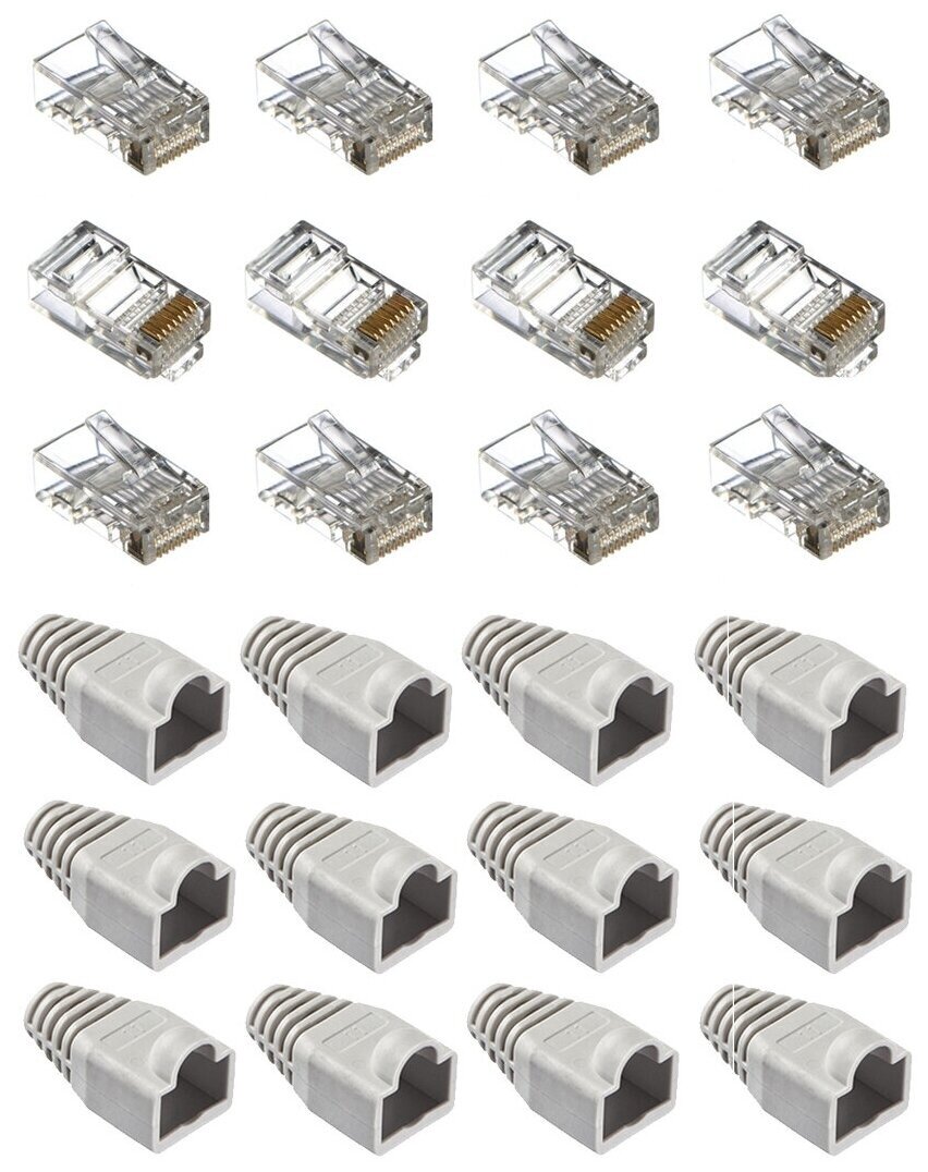 Комплект: коннектор разъем rj45 5e 8p8c c изолирующем колпачком rj45 по 12 шт