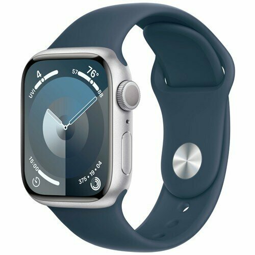 Умные часы Apple Watch Series 9 41 мм Silver Aluminium Case Storm Blue Sport Band ML 4729000₽