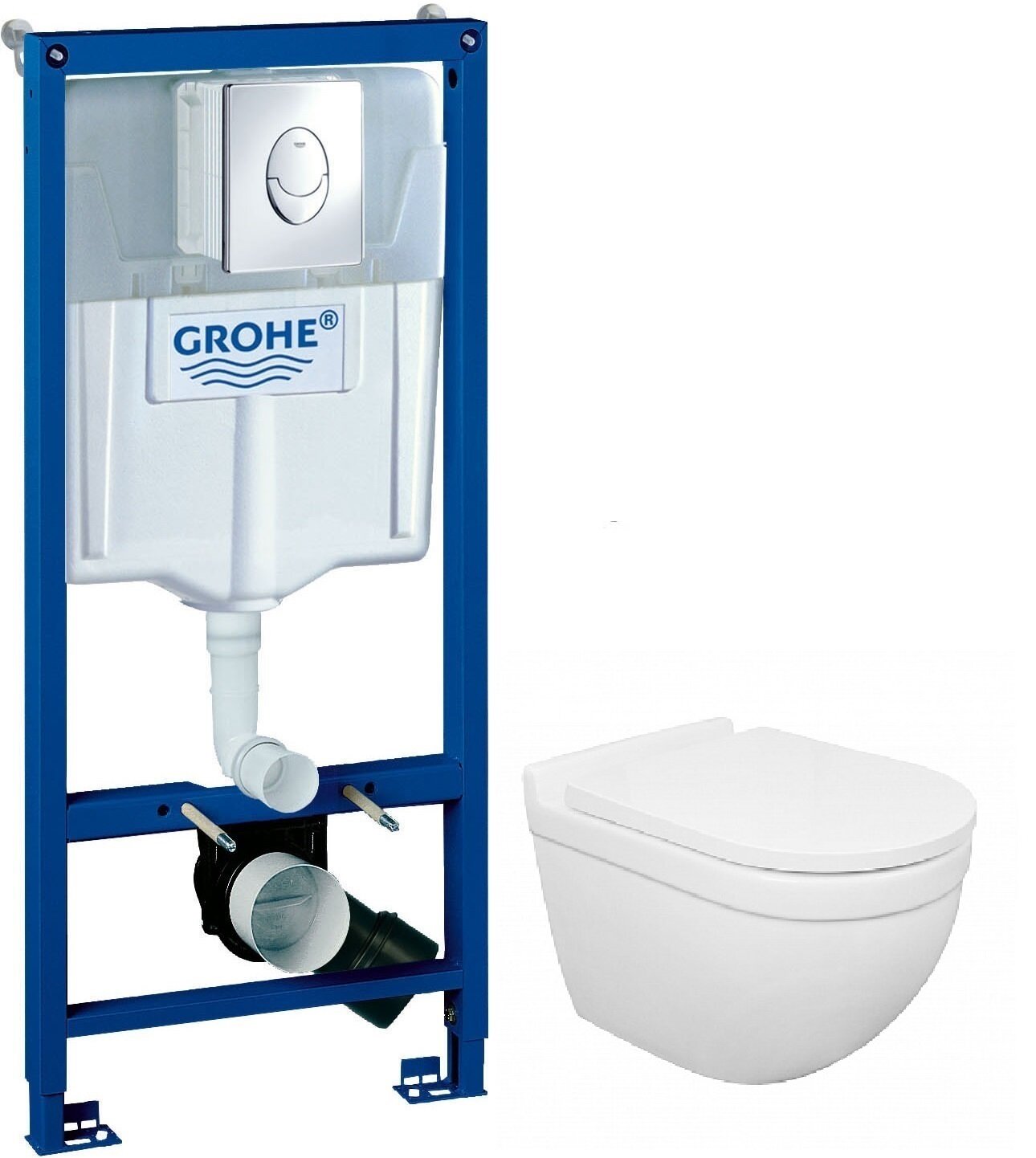 фото Комплект: Инсталляция 38721001 Grohe хром овал + Унитаз подвесной безободковый Azario Fora Торнадо AZ-0017-UQ с сиденьем микролифт