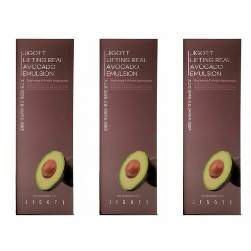 Jigott Эмульсия с экстрактом авокадо Lifting Real Avocado Emulsion, 300 мл - 3 штуки антивозрастная эмульсия с экстрактом авокадо lifting real avocado emulsion 300мл