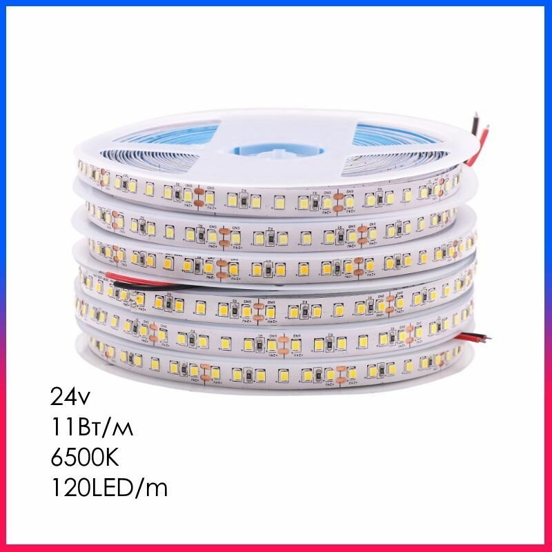 Светодиодная лента LED подсветка 24v 11Вт/м 6500К 120Led/м Холодный свет SMD2835 IP20