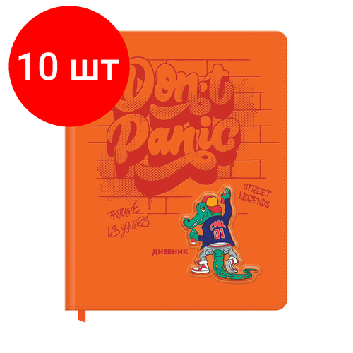 Комплект 10 шт, Дневник 1-11 кл. 48л. (твердый) BG Don't panic, иск. кожа, термотиснение, 3D-элемент, ляссе