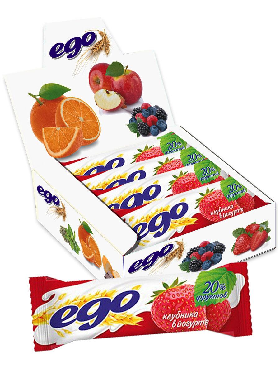 Батончики мюсли Ego "Клубника йогурт" 12 шт по 25 гр / диетическое питание