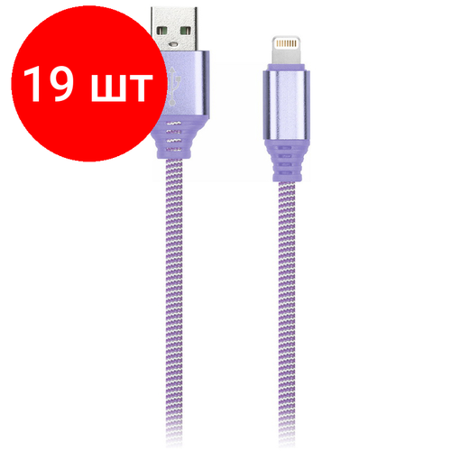 Комплект 19 шт, Кабель Smartbuy iK-512NS, USB(AM) - Lightning(M), для Apple, в оплетке, 2A output, 1м, фиолетовый кабель smartbuy ik 512fc white pd usb c m lightning 1м