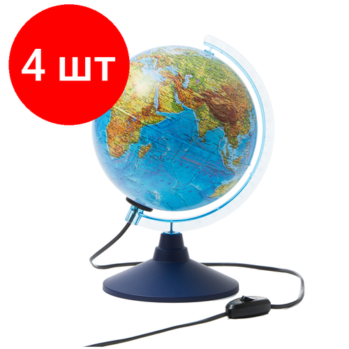 Комплект 4 шт, Глобус физико-политический Globen, 21см, с подсветкой на круглой подставке