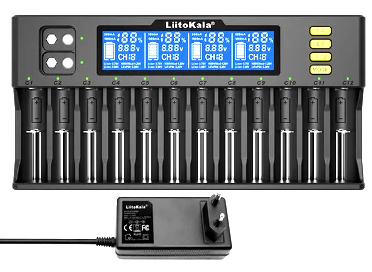 Зарядное устройство Liitokala Lii-S12 ( для 12-ти 18650-10440 , Li-ion/NiMh, ток заряда 0.5/1A, LCD/USB) — фото 3