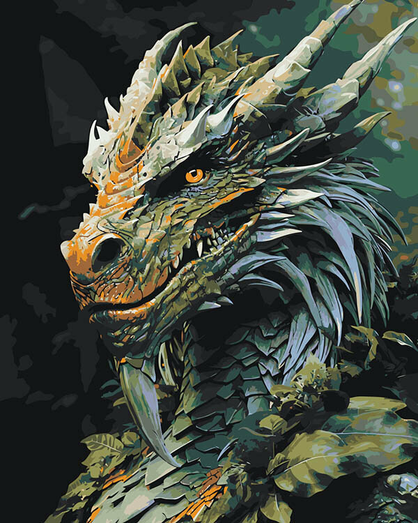 Картина по номерам на холсте Рогатый зеленый дракон 40х50