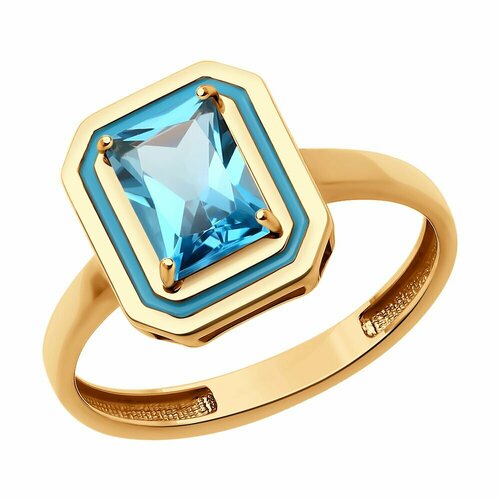 Кольцо Diamant, красное золото, 585 проба, эмаль, топаз, размер 17.5 nevernot кольцо из золота в виде глаза с черной и белой эмалью розовым топазом и цаворитом