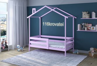 Кровать-софа 200*90 с Крышей-домиком, передним бортиком розовая