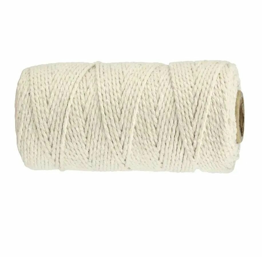 фото Шпагат хлопковый Kraftcom, 2мм х 50м (1шт), цвет - белый / шпагат для вязания, веревка для плетения ковриков ковриков корзин сумок панно, шнур для макраме