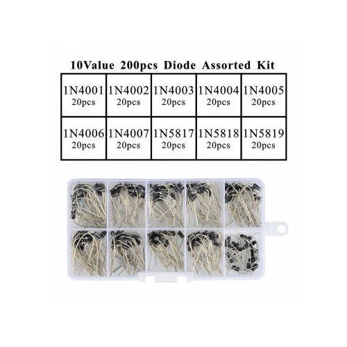 Набор диодов в пенале - 200 шт 255pcs lot 22 values fast switching rectifier schottky diode assorted kit 1n4001 1n4004 1n4007 1n5399 6a10 10a10 fr107 fr157