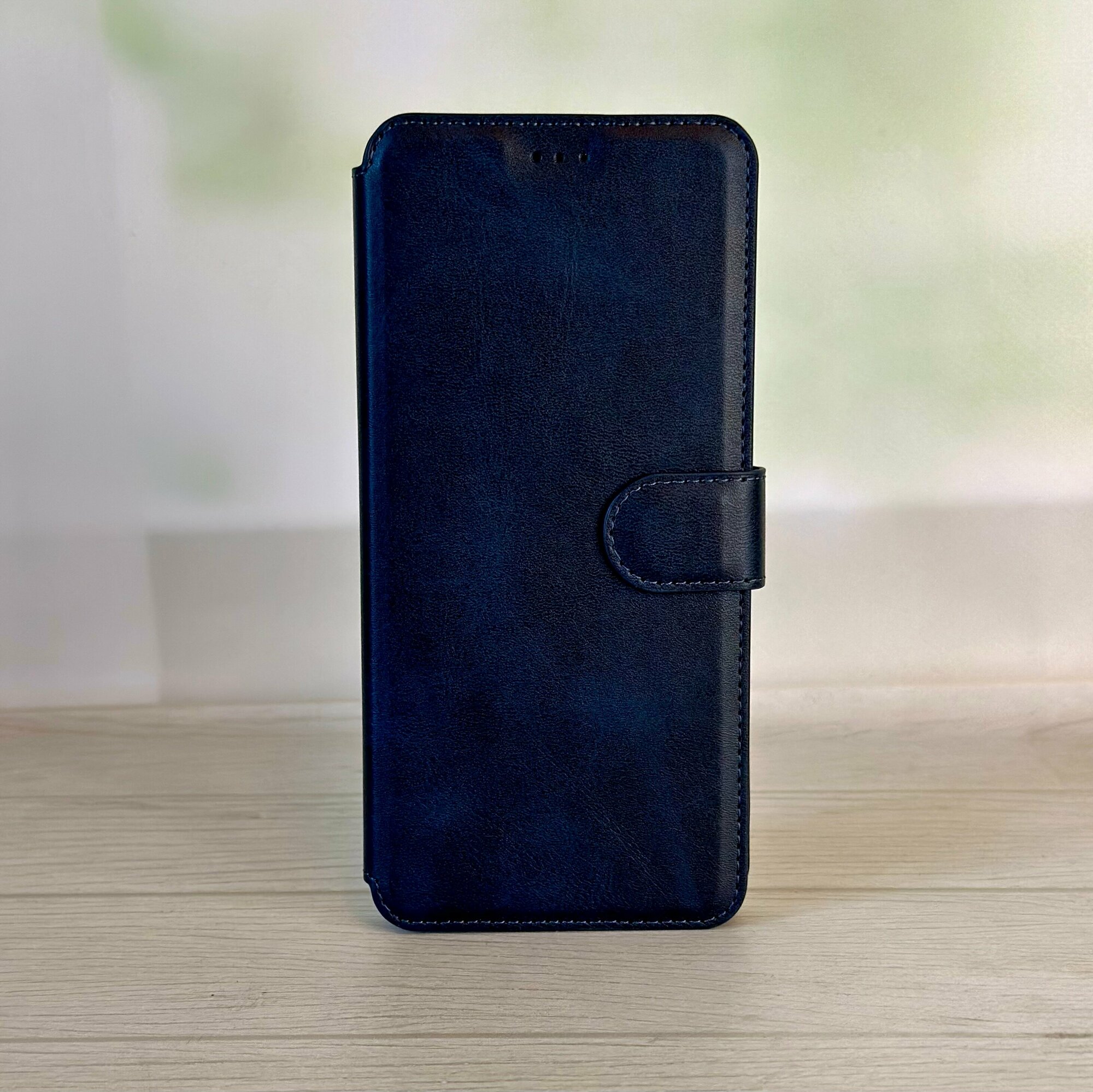Чехол книжка для Xiaomi Redmi 12C кожаный синий с магнитной застежкой — фото 1
