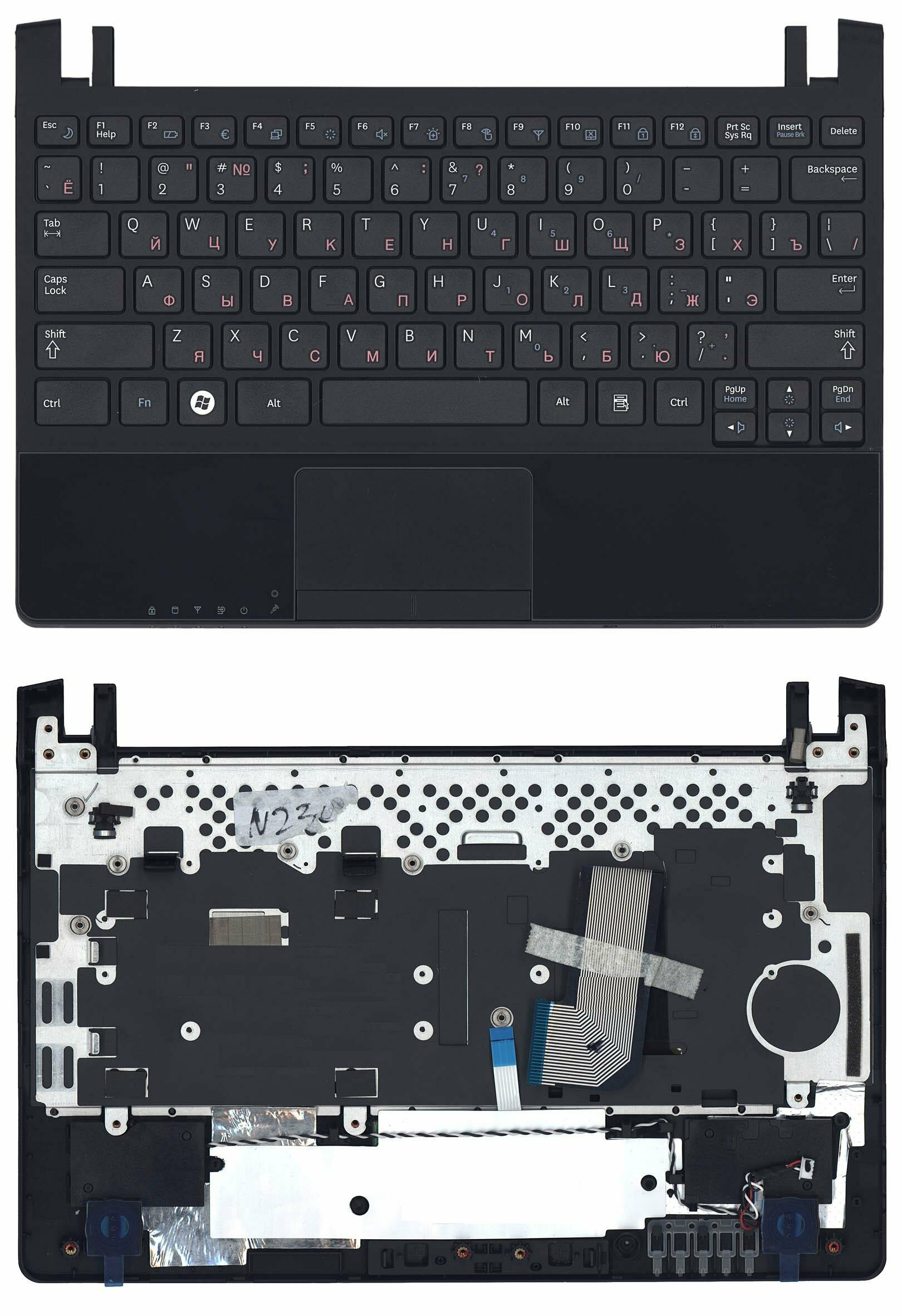 Клавиатура для ноутбука Samsung N230 черная топ-панель черная
