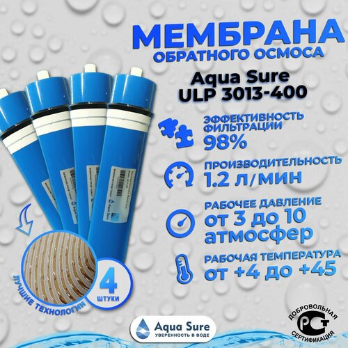 4 штуки. Мембрана обратного осмоса 3013-400 gpd Aqua Sure к аппаратам Живая вода, ТК и др.