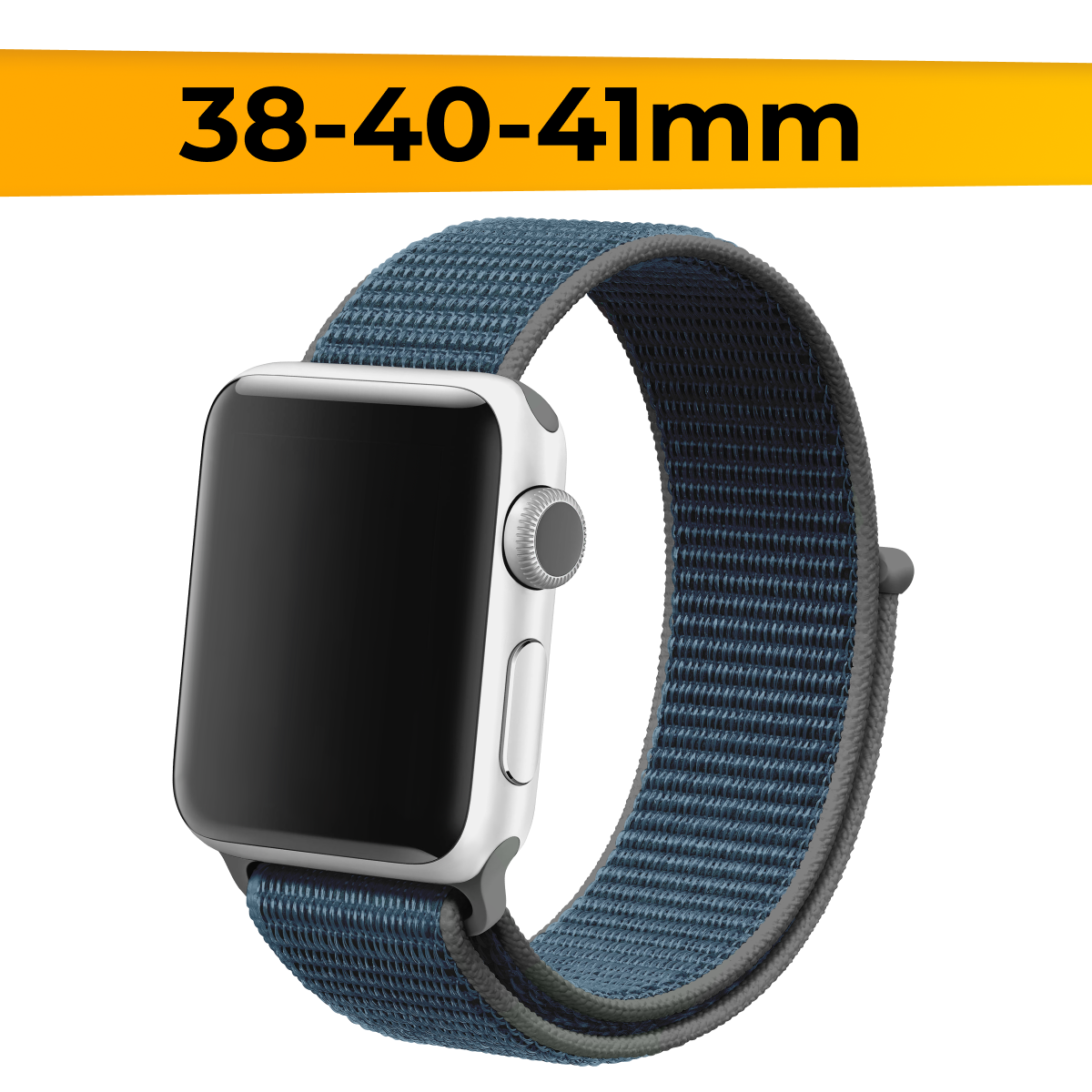 Нейлоновый ремешок для смарт часов Apple Watch 38-40-41mm / Эластичный браслет для Эпл Вотч 1-9 и SE / Сменный тканевый ремешок / Черно-синий