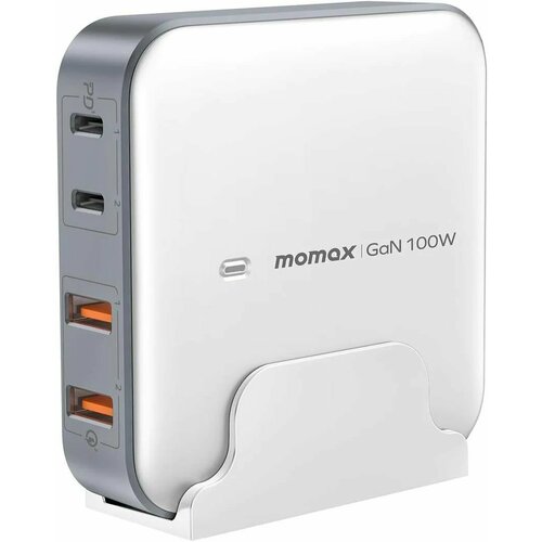 Зарядное устройство сетевое, настольное с подставкой Momax OnePlug GaN 100 Вт 2x USB-C / 2x USB-A - White