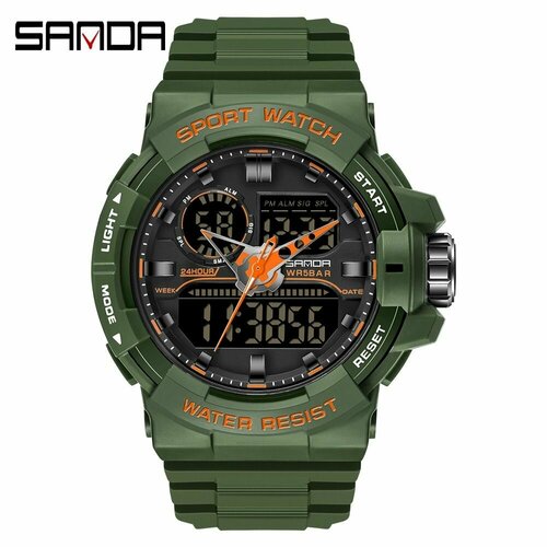 Наручные спортивные часы асинхронное аналоговое и электронное время с будильником календарем и секундомером SANDA 158900₽