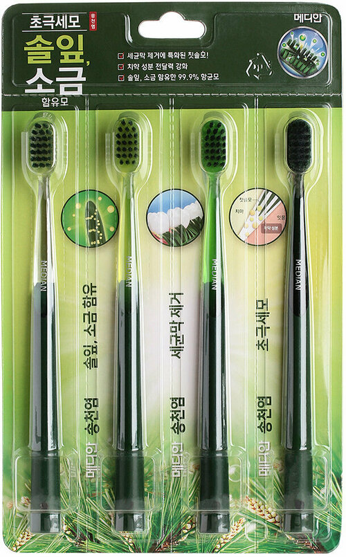 Набор зубных щеток с натуральной щетиной Median Natural Toothbrush, 4 шт