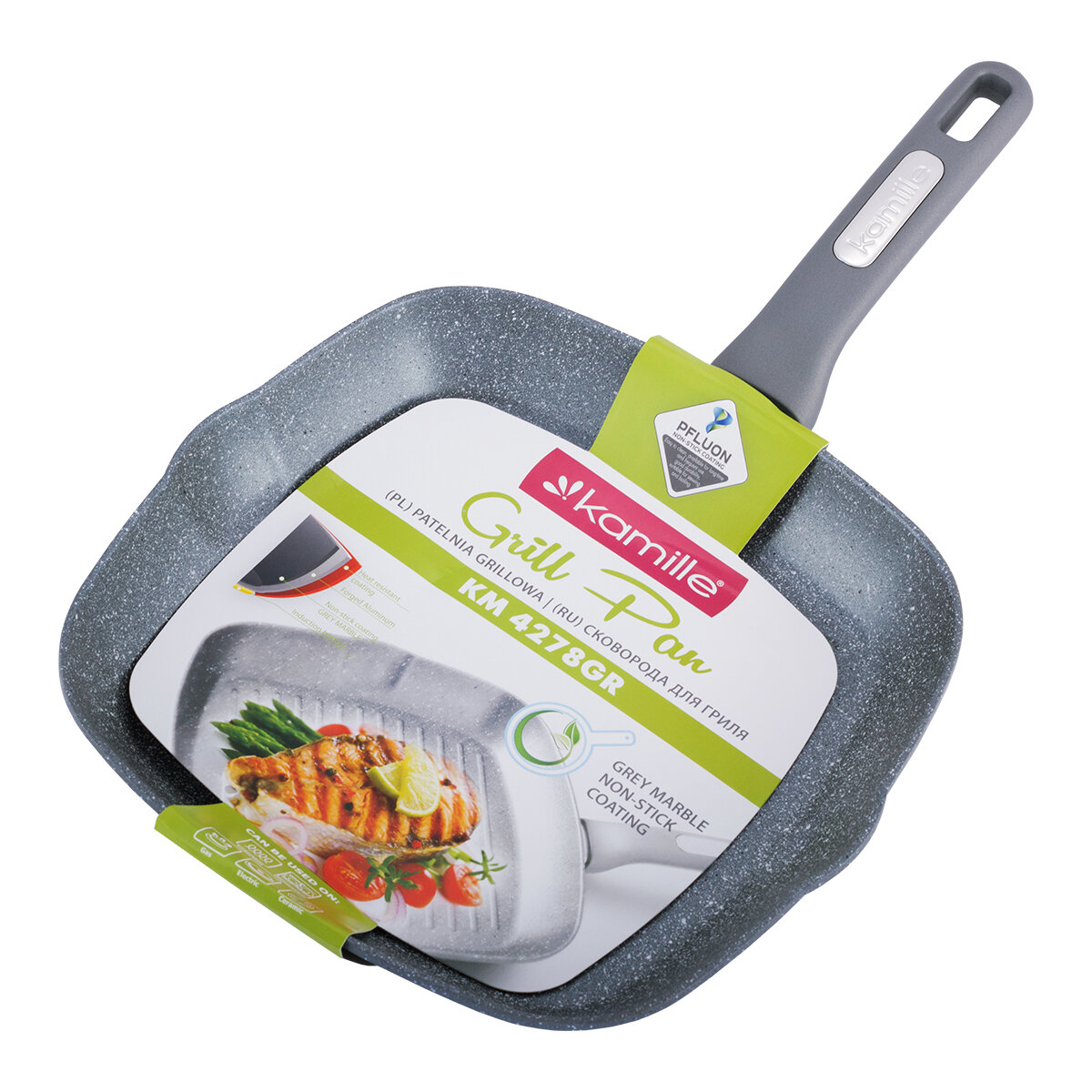 Сковорода-гриль из литого алюминия Kamille KM 4278GR с мраморным покрытием (серый)