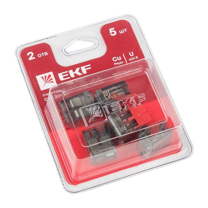 фото EKF Клемма строительно-монтажная СМК 221-412 2-проводная 0.2-4.0кв. мм (блист.5шт) PROxima EKF plc-smk-221-412b