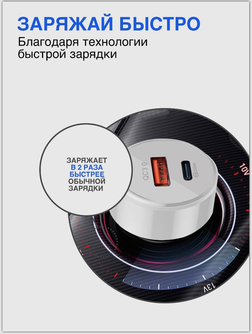 Автомобильная зарядка для телефона, BOROFONE, BZ22, с быстрым зарядом, USB+Type-C разъемы, 30W, автозарядка в машину в прикуриватель, белый — фото 1
