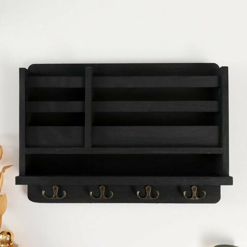 Крючки декоративные дерево с карманом и полочкой Чёрный 105х28х18 см 4345₽