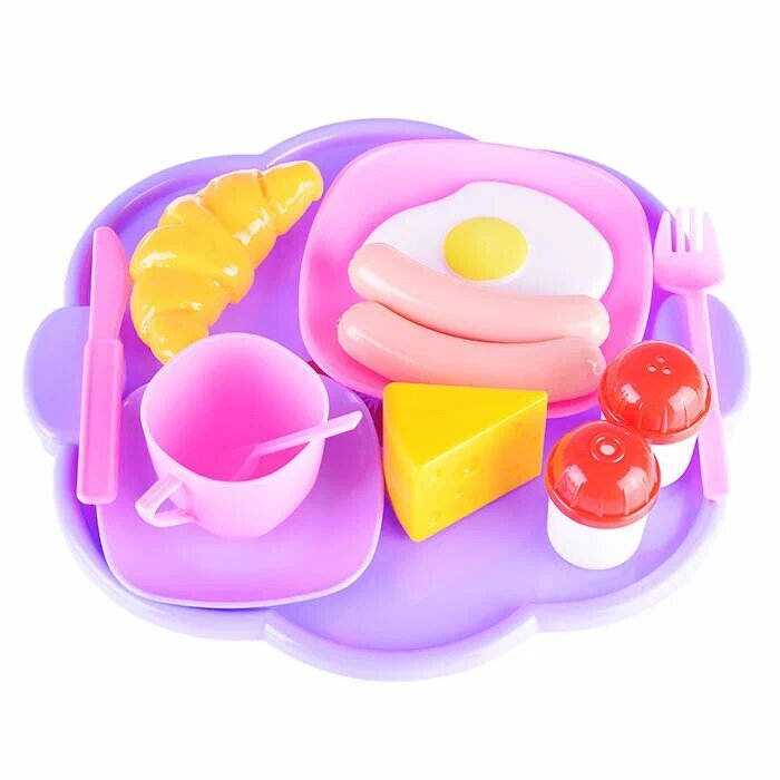 Набор продуктов с посудой "Кукольный завтрак" (У998) стром, розовый/фиолетовый А