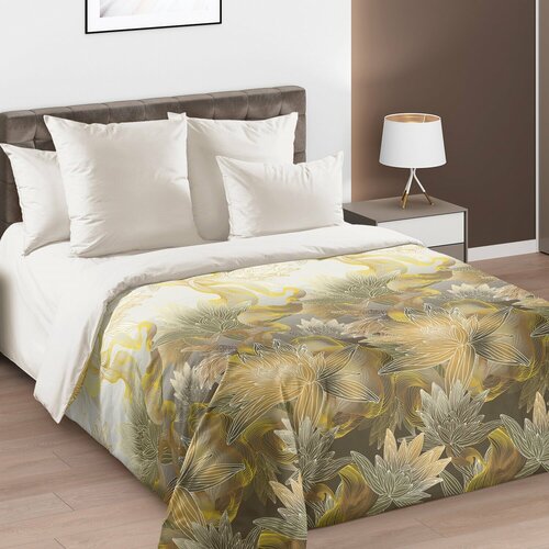 Постельное Белье Евро Макси Перкаль "Нимфея" золотистый, бежевый, коричневый, размер евро (макси)