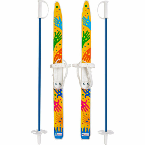 лыжи лыжики пыжики ручки 75 75 см с палками в сетке Лыжи детские Лыжики-Пыжики с палками, белые