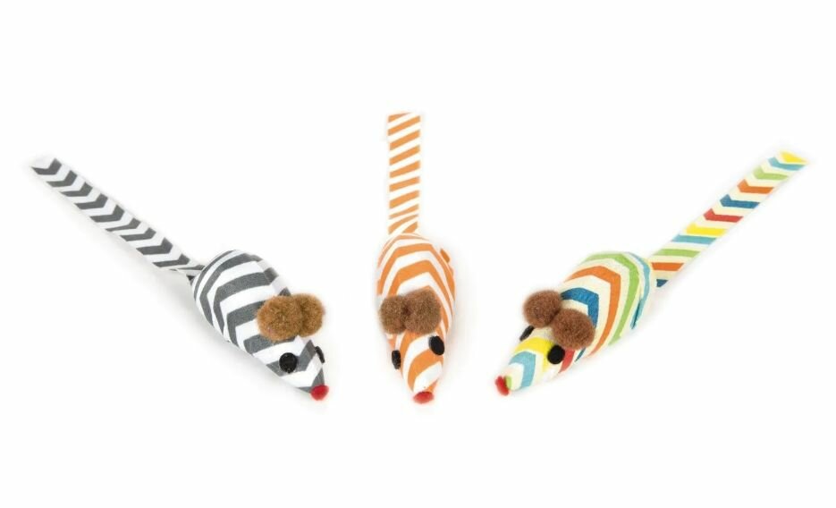 Beeztees Набор игрушек для кошек Мышь цветная, 3 шт, 4 см