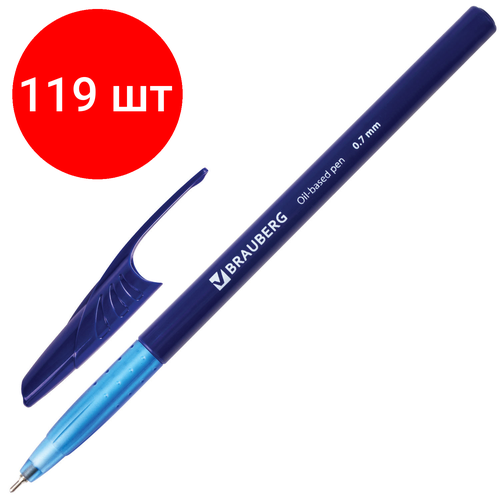 Комплект 119 шт, Ручка шариковая масляная BRAUBERG Oil Base, синяя, корпус синий, узел 0.7 мм, линия письма 0.35 мм, 141634