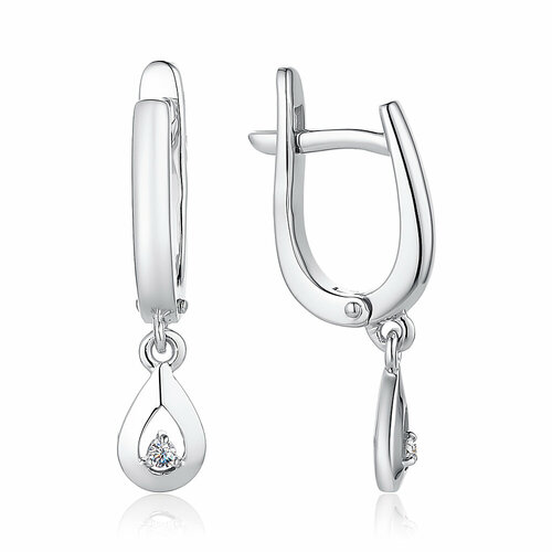 Серьги Белый Бриллиант, белое золото, 583 проба, родирование, бриллиант, белый