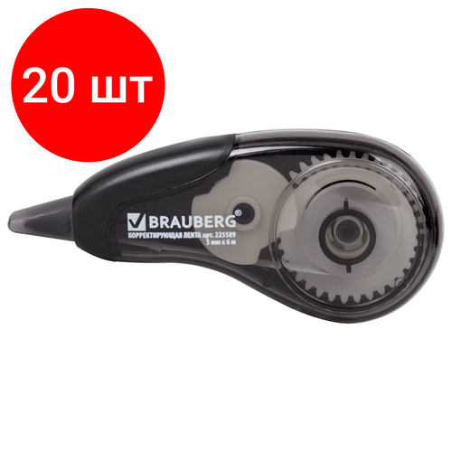 Комплект 20 шт, Корректирующая лента BRAUBERG Design One, 5 мм х 6 м, черный корпус, в блистере, 225589 brauberg корректирующая лента design one 5 мм х 6 м 6 шт черный