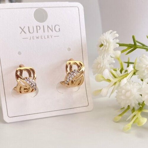 фото Серьги xuping jewelry, фианит, размер/диаметр 11 мм., золотой