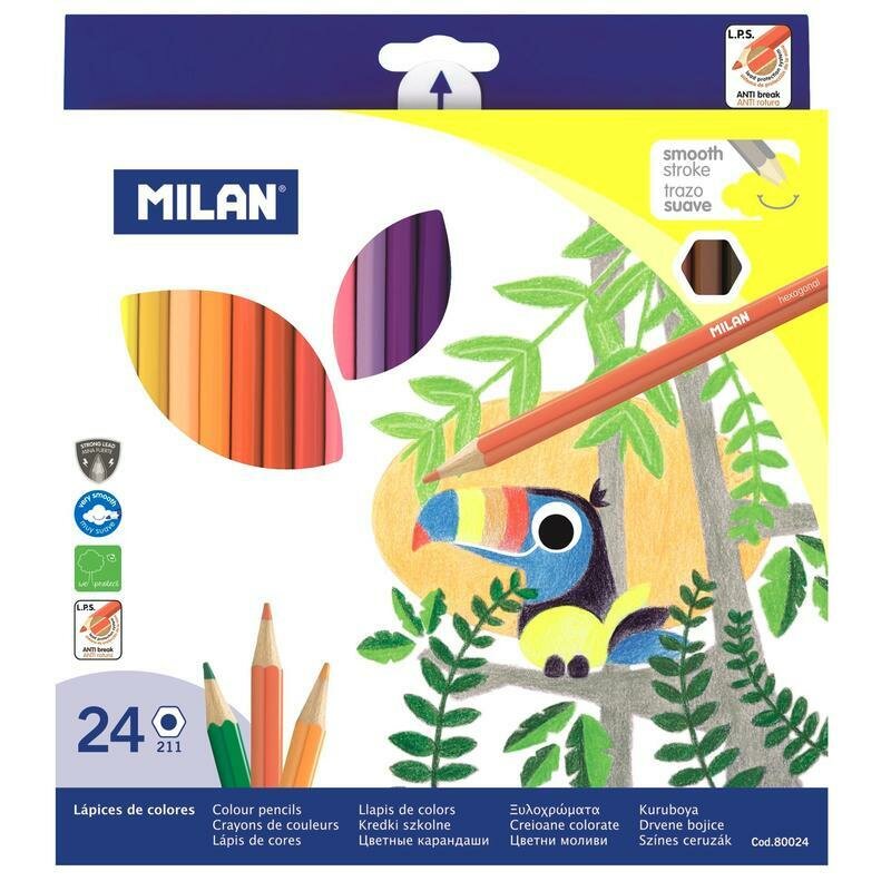 Карандаши цветные Milan деревянные, шестигранные, толщина грифеля 2.9 мм, 24 цвета
