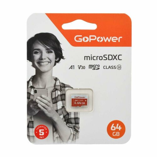 GoPower 64GB Class10 UHS-I (U3) 100 МБ/сек V30 без адаптера карта памяти samsung evo plus microsd 64gb class10 uhs u3