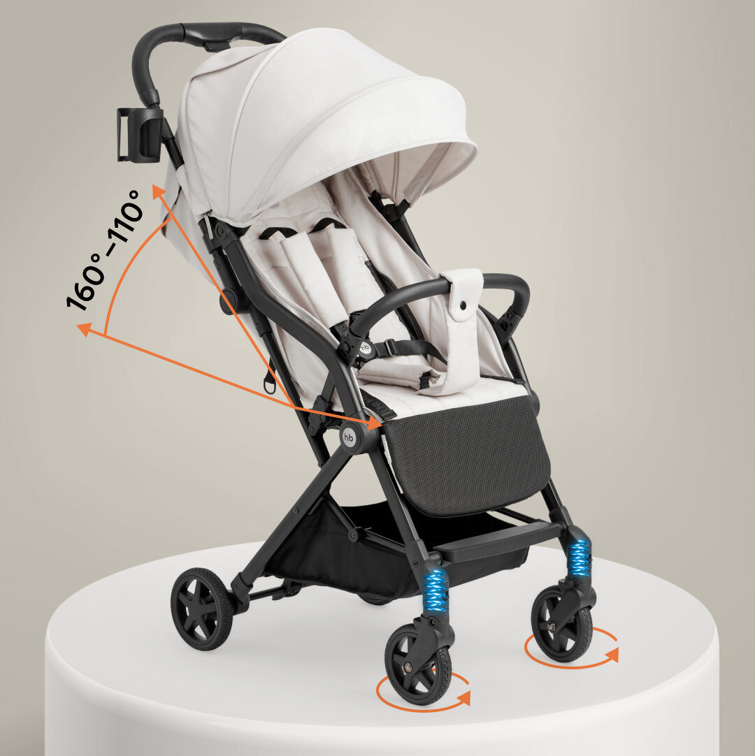 Коляска прогулочная детская Happy Baby Umma, коляска универсальная, дождевик, москитная сетка, подстаканник, светло-бежевая