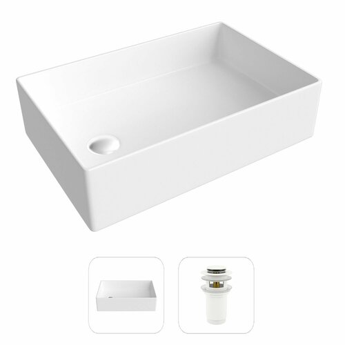 Накладная раковина в ванную Helmken 51861000 комплект 2 в 1: умывальник прямоугольный 61 см, донный клапан click-clack в цвете белый