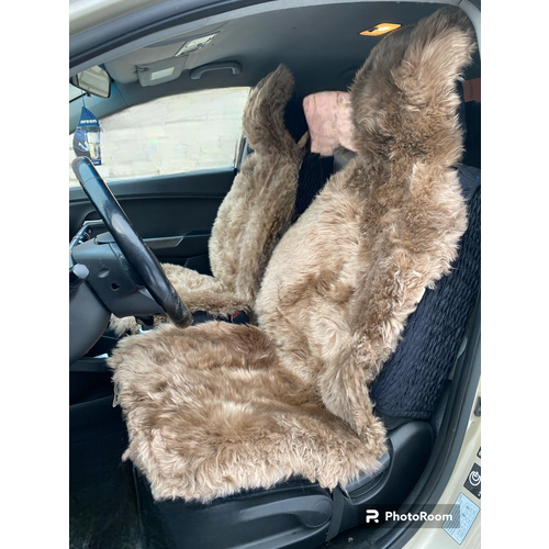 Накидки чехлы на сиденье авто мех натуральная овчина, длинный ворс, набор 2 шт. Светло-коричневый