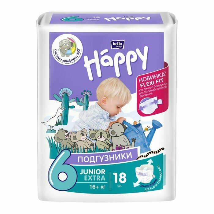 Подгузники гигиенические для детей под товарным знаком "bella baby happy" junior extra по 18 шт. вес 16+ кг ООО Белла - фото №4