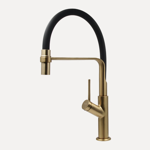 Изображение товара Смеситель для кухни ESKO K50GB с гибким изливом, латунь, черный, золотой