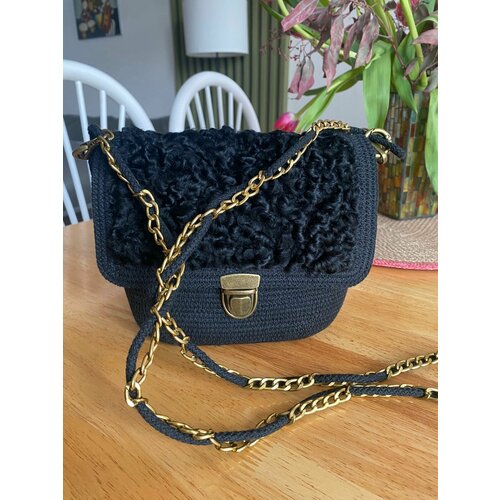 Сумка Нежный плед, фактура плетеная, черный